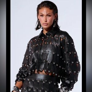 AKIRA Black Studded Crop PU Blouse